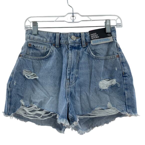 Denim Co Light Blue Washed Distress Cut-Off Shorts Women's Sz 2 Cotton Preowned - Picture 1 of 5